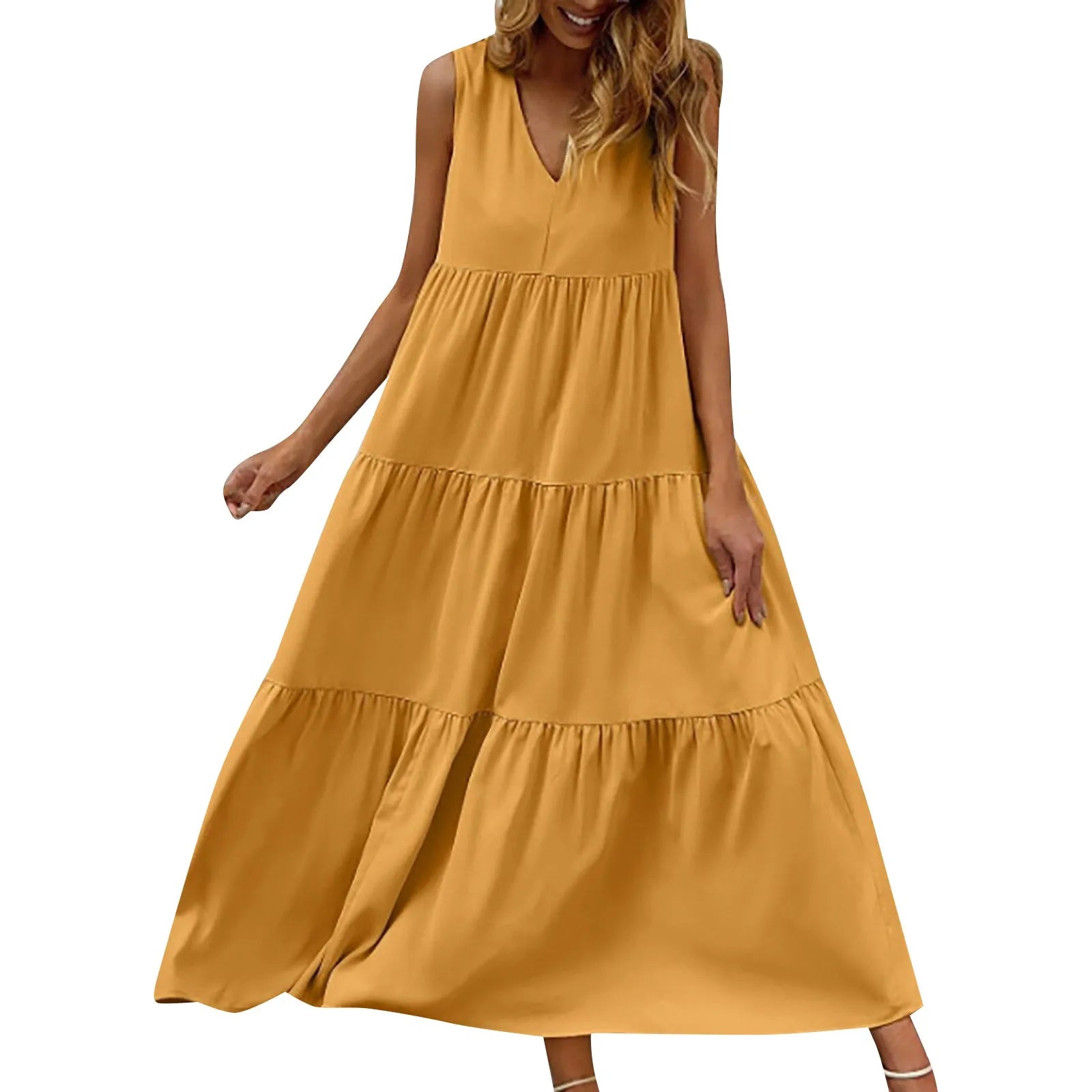 Flowing Tiered Maxi Dress With Relaxed Shape And Soft Movement