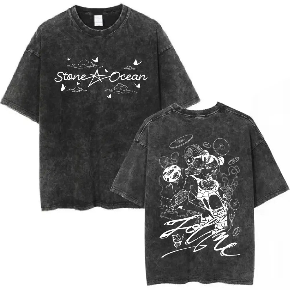 Minimal Gothic Streetwear Oversized Washed Graphic T-Shirt