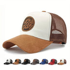 Patchwork Mesh Trucker Cap Adjustable Curved Brim Casual Outdoor Streetwear Hat