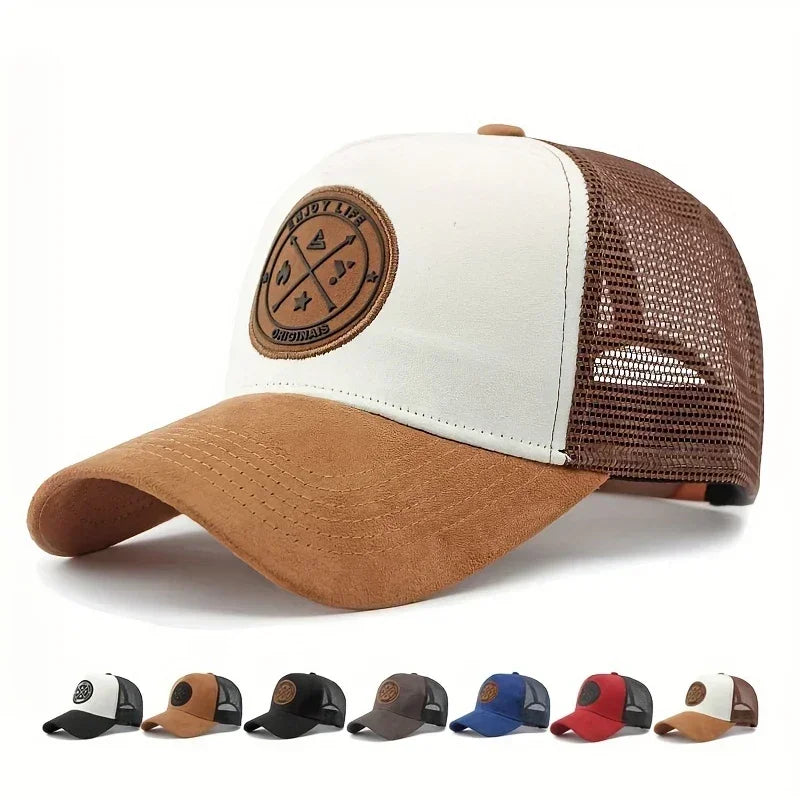 Patchwork Mesh Trucker Cap Adjustable Curved Brim Casual Outdoor Streetwear Hat