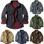 Men's Plaid-Lined Utility Overshirt Jacket with Vintage Casual Styling