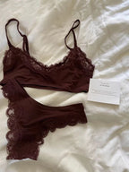 Minimalist Light Pink Wire-Free Lounge Bralette and Brief Set with Delicate Lace Edging