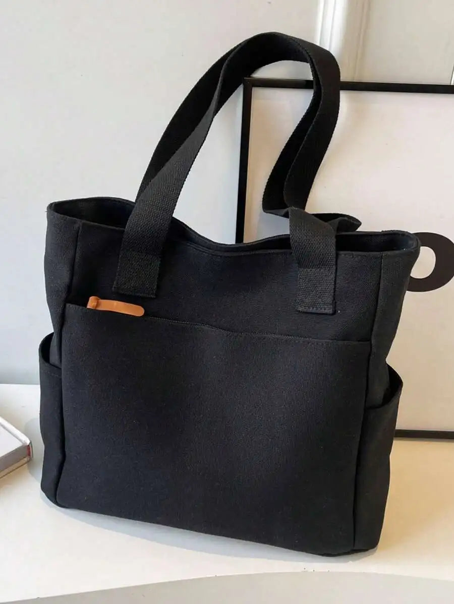 Vintage Canvas Tote Shoulder Bag with Multi Pocket Utility Design