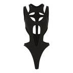 Asymmetric Cutout High Cut Bodysuit for Gothic Techwear Alternative Fashion