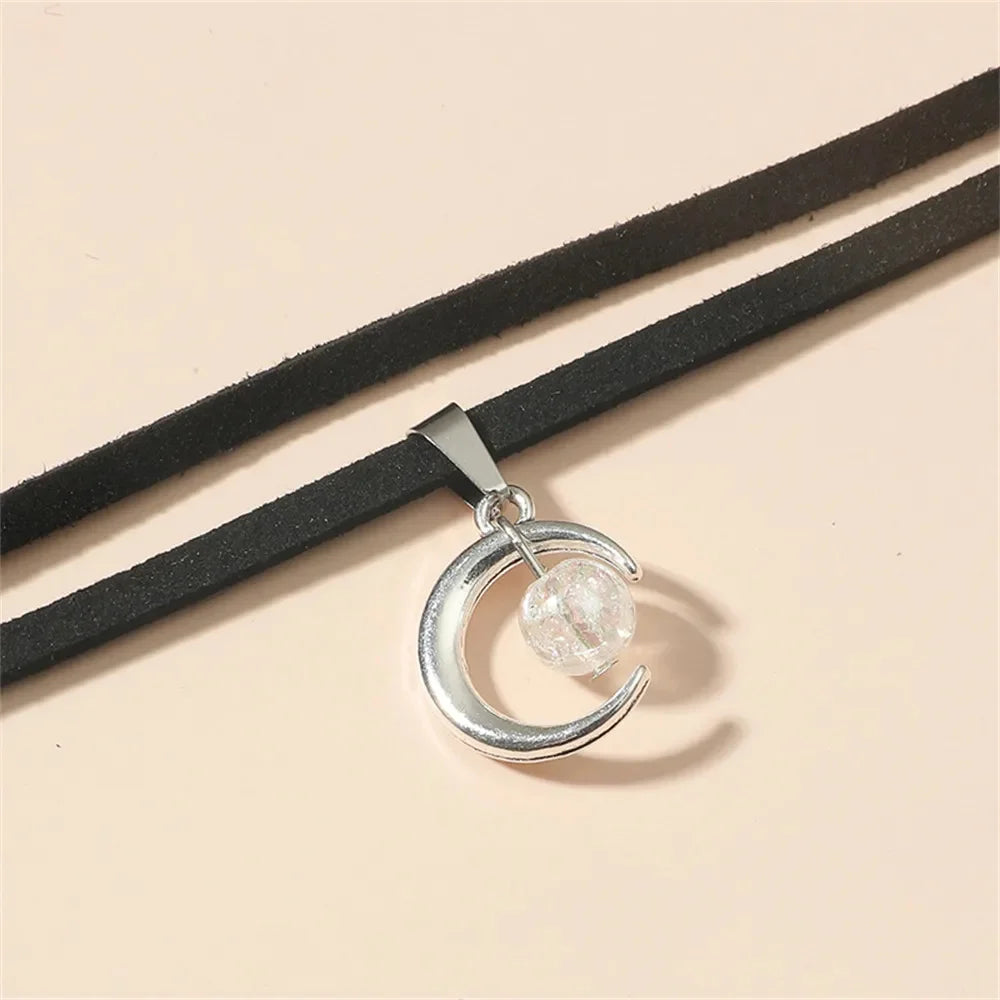 Celestial Moon Pendant Choker Necklace for Gothic Y2K and Dark Feminine Fashion Styling
