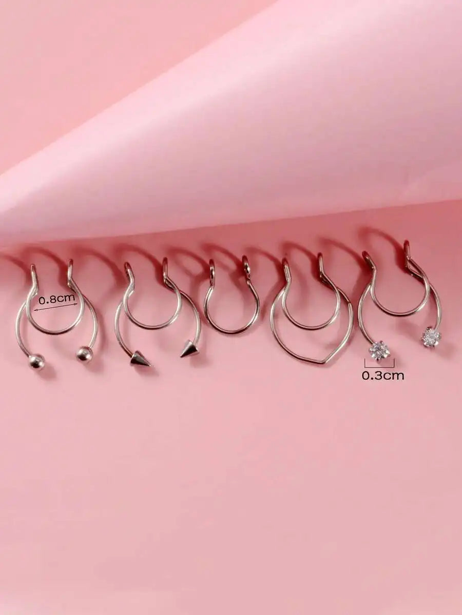 Minimalist Non Piercing Nose Cuff Set for Punk Alternative Fashion