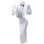 Form-Fitting Long White Gown with Sweeping Bell Sleeves and Ghost Veil