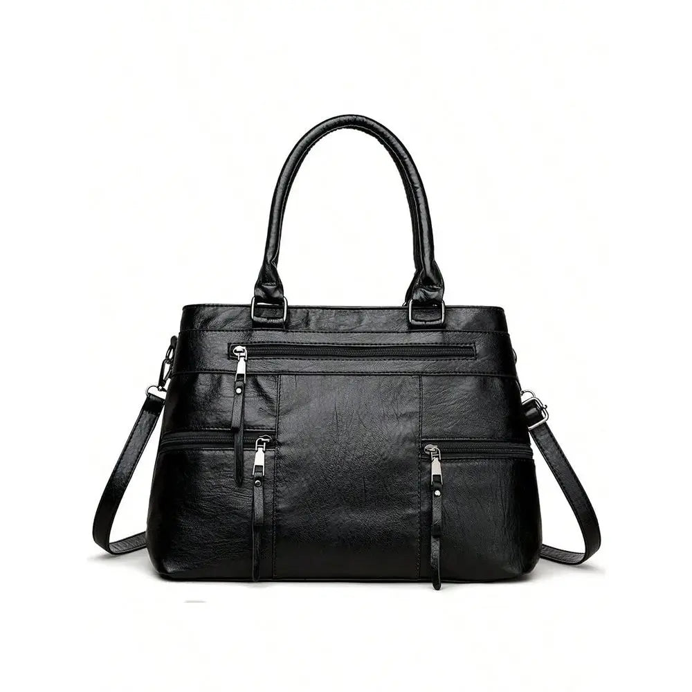 Multi Pocket Structured Tote Shoulder Bag with Utility Zip Detailing