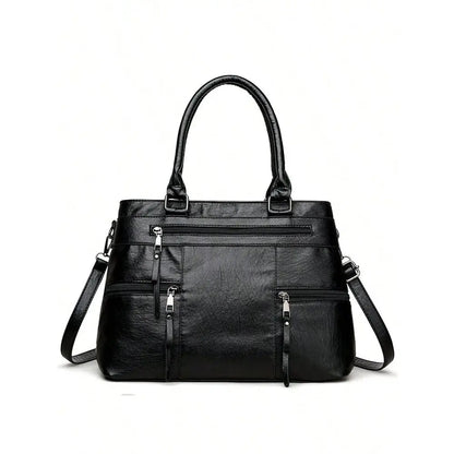 Multi Pocket Structured Tote Shoulder Bag with Utility Zip Detailing