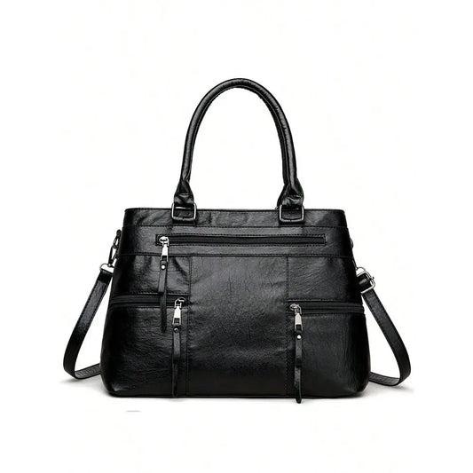 Multi Pocket Structured Tote Shoulder Bag with Utility Zip Detailing