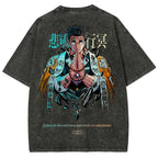 Anime Streetwear Washed Oversized Graphic Tee with Manga-Inspired Back Artwork