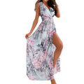 Floral Print Maxi Dress with Sleeveless Design and High Slit Hem
