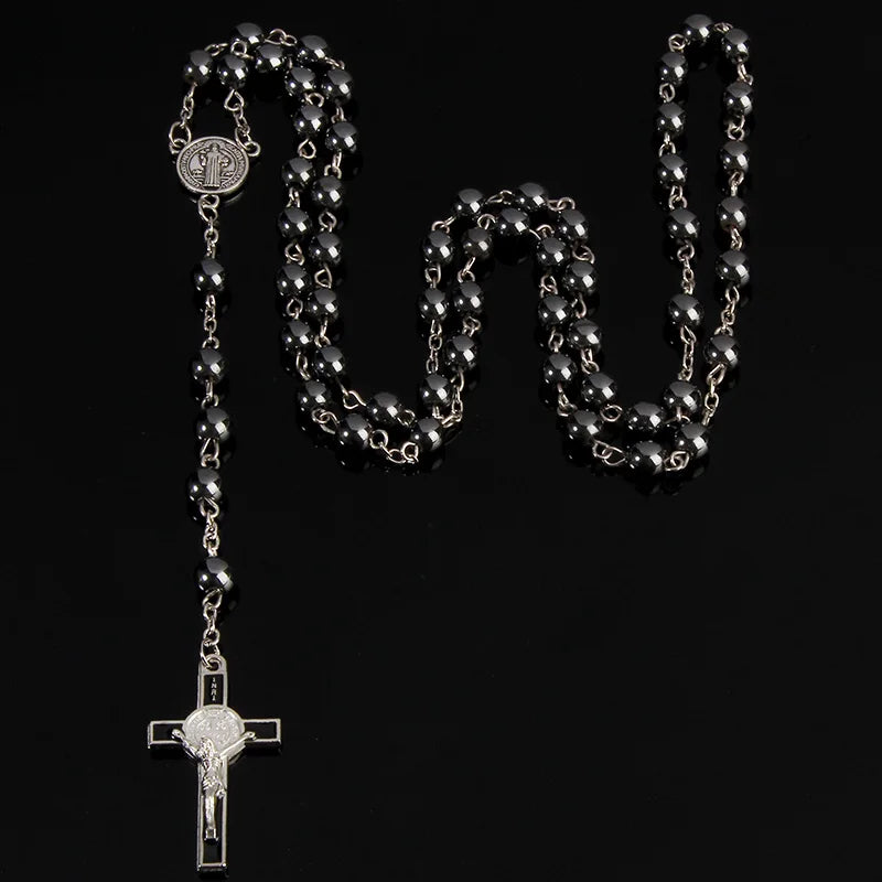 Beaded Cross Pendant Necklace Gothic Alternative Statement Jewelry Piece
