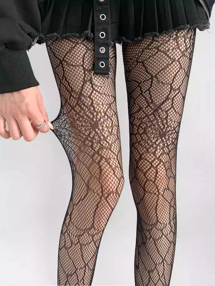 Spider Web Pattern Fishnet Tights with Lightweight Mesh Design for Alternative Fashion Styling