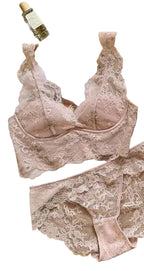 Plunging Floral Lace Longline Bralette with Scalloped Trim and Open Back Design