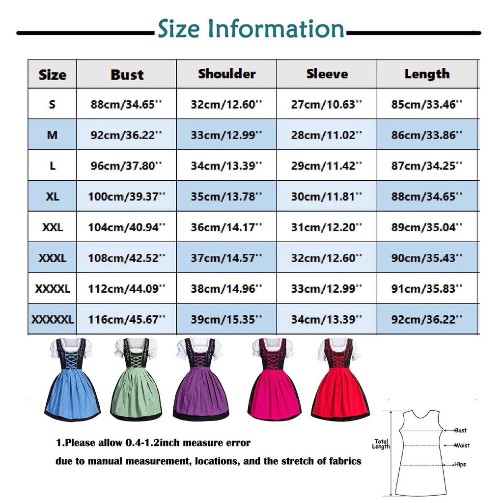 Traditional Bavarian-Inspired Dirndl Dress with Lace-Up Bodice and Puff Sleeves