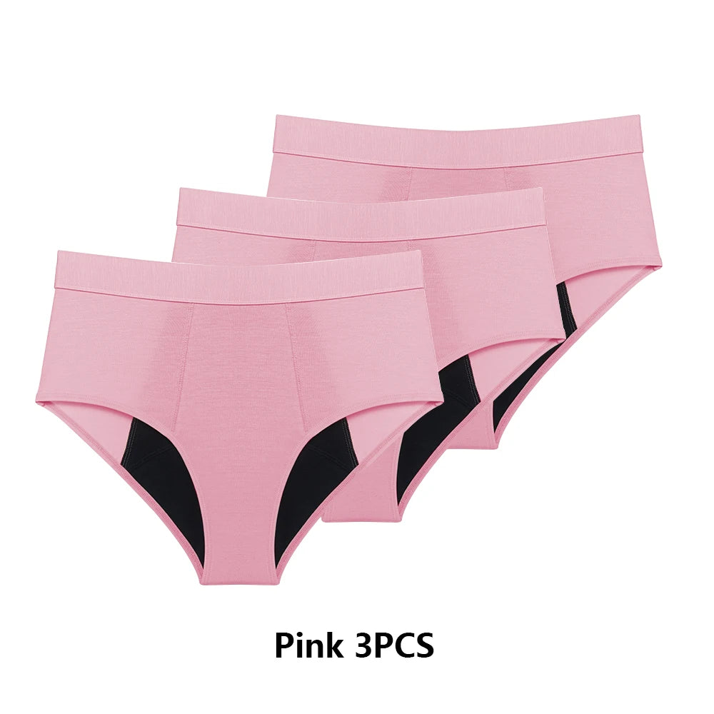 Three-Piece High-Waisted Absorbent Brief Set in Solid Tones
