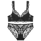 Feminine Ruffled Lace Trim Push-Up Bra and Semi-Sheer Hipster Brief Set