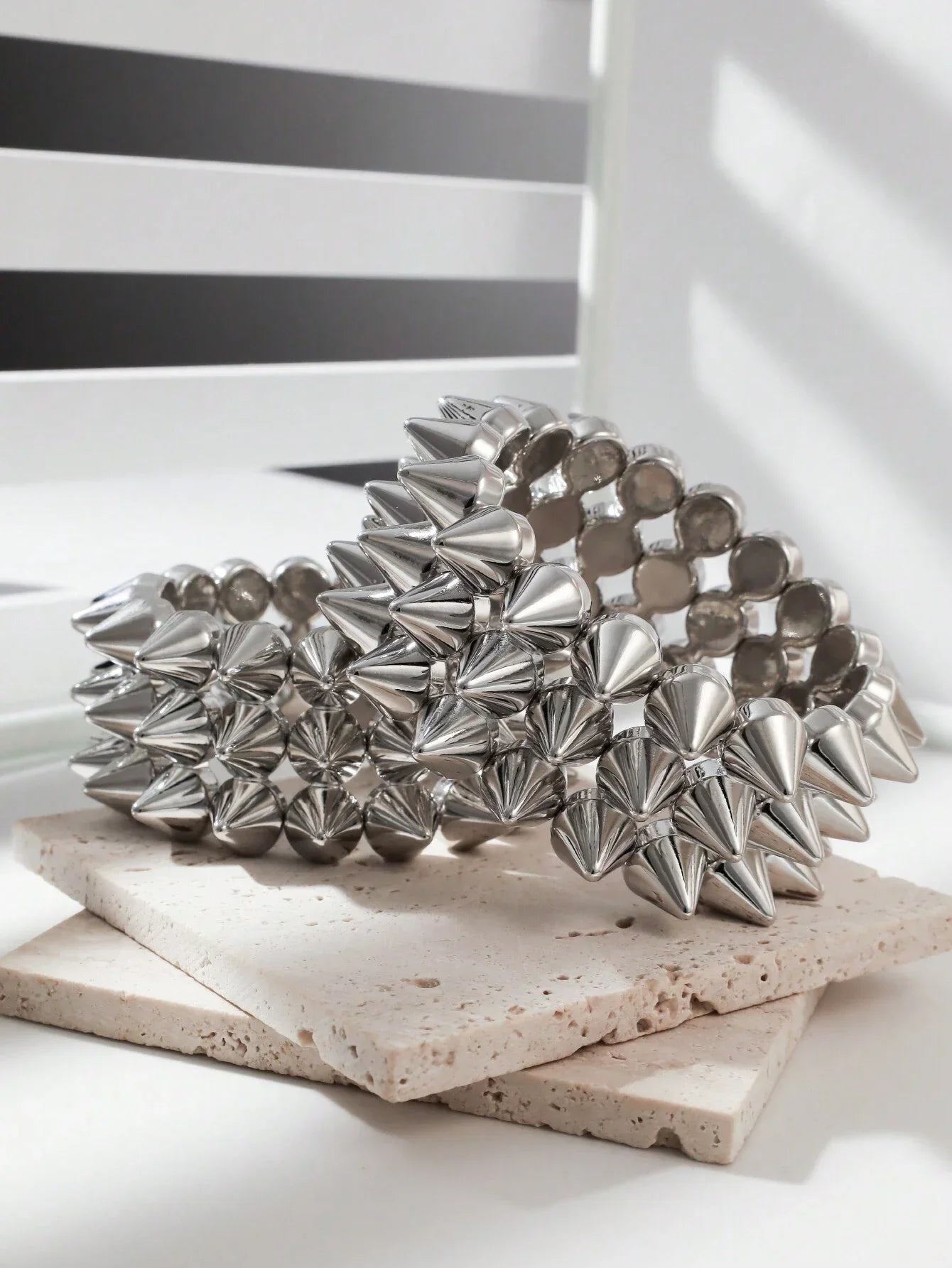 Silver Spike Cuff Bracelet Set for Punk Gothic Alternative Fashion