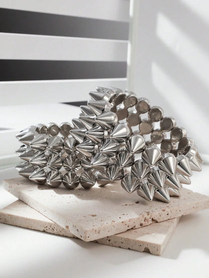 Silver Spike Cuff Bracelet Set for Punk Gothic Alternative Fashion