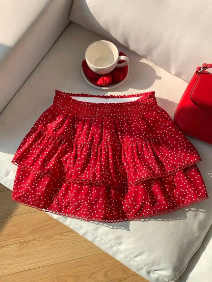Tiered Ruffle Mini Skirt with Lace Hem Lightweight A-Line Design