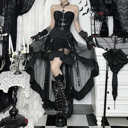 Layered Gothic Corset Dress with Dramatic Alternative Fashion Styling