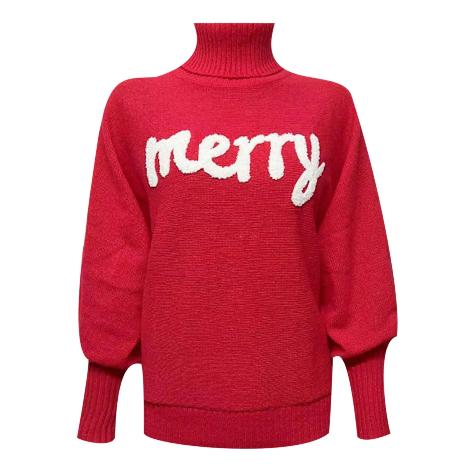 Women's Festive Typography Knit Relaxed Fit Holiday Sweater Pullover