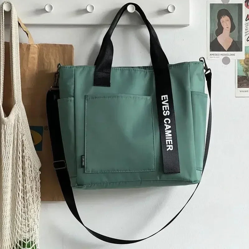 Large Capacity Nylon Tote Bag with Utility Pockets Casual Everyday Design