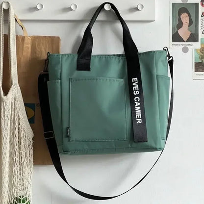 Large Capacity Nylon Tote Bag with Utility Pockets Casual Everyday Design