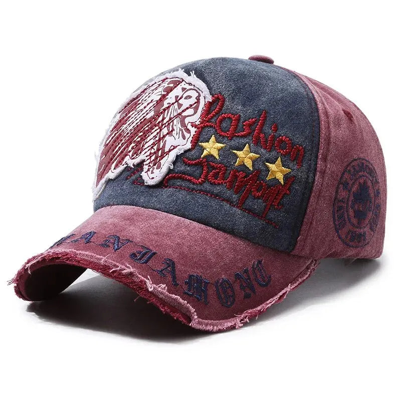 Retro Distressed Embroidered Baseball Cap Adjustable Streetwear Outdoor Fashion Hat