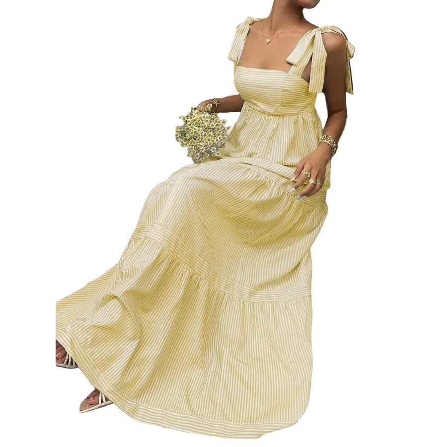 Square Neck Sleeveless Maxi Dress with Open Back and Tie Detail