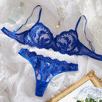Delicate Pink Floral Embroidery Underwire Bra and Panty Lingerie Set