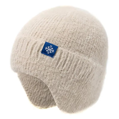 Faux Fur Trim Acrylic Knit Beanie with Ear Flaps for Cozy Winter Streetwear Style