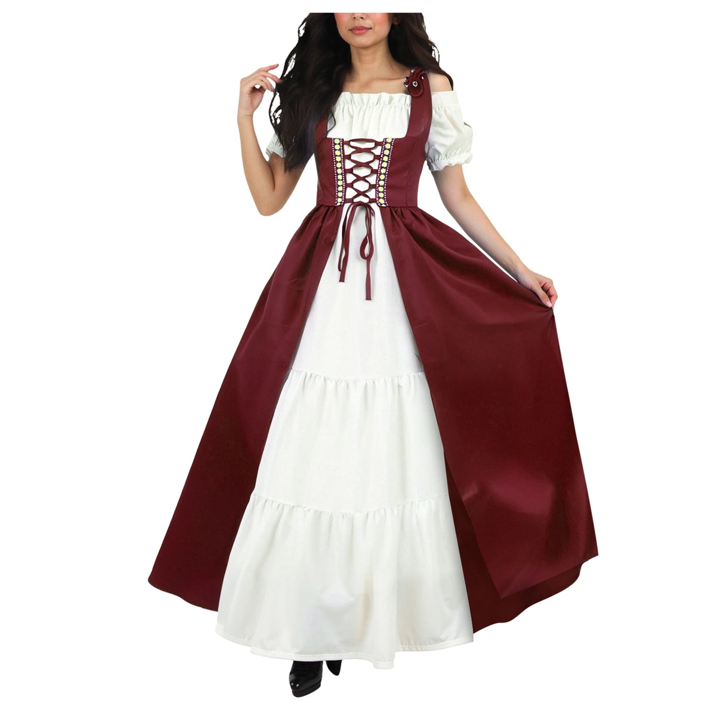 Gothic Witchcore Midi Dress with Pentagram Strap Details