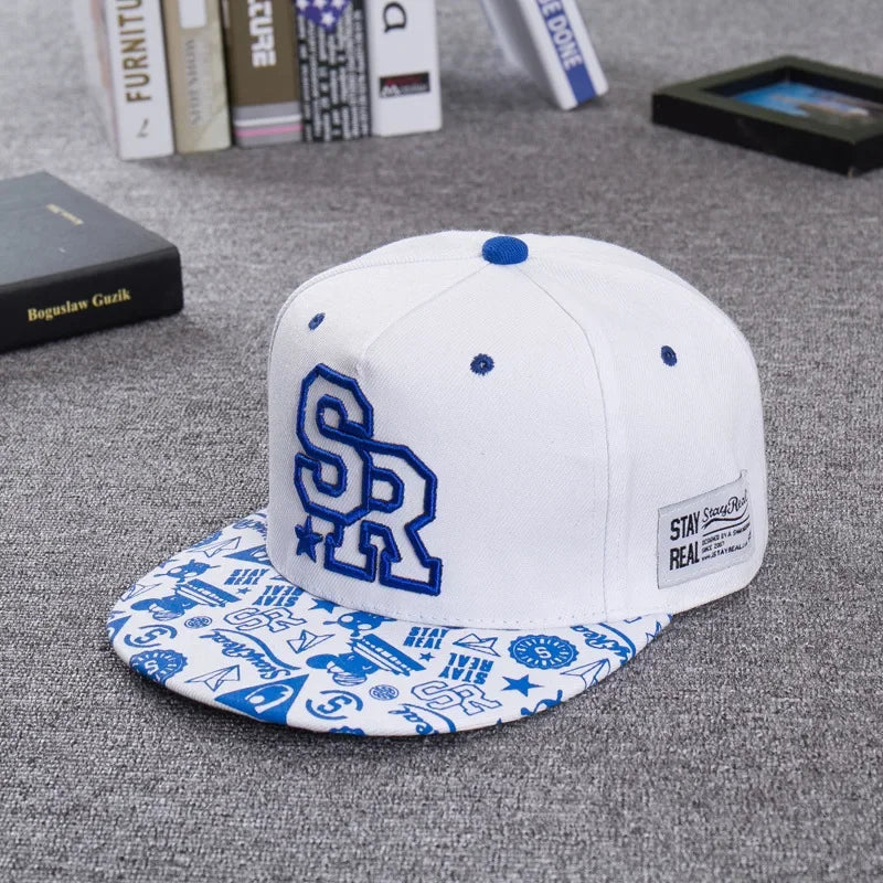 Embroidered Flat Brim Snapback Cap Adjustable Streetwear Hip Hop Baseball Hat