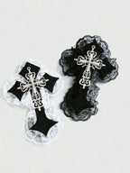 Gothic Lace Cross Hair Clips Y2K Alternative Statement Hair Accessories