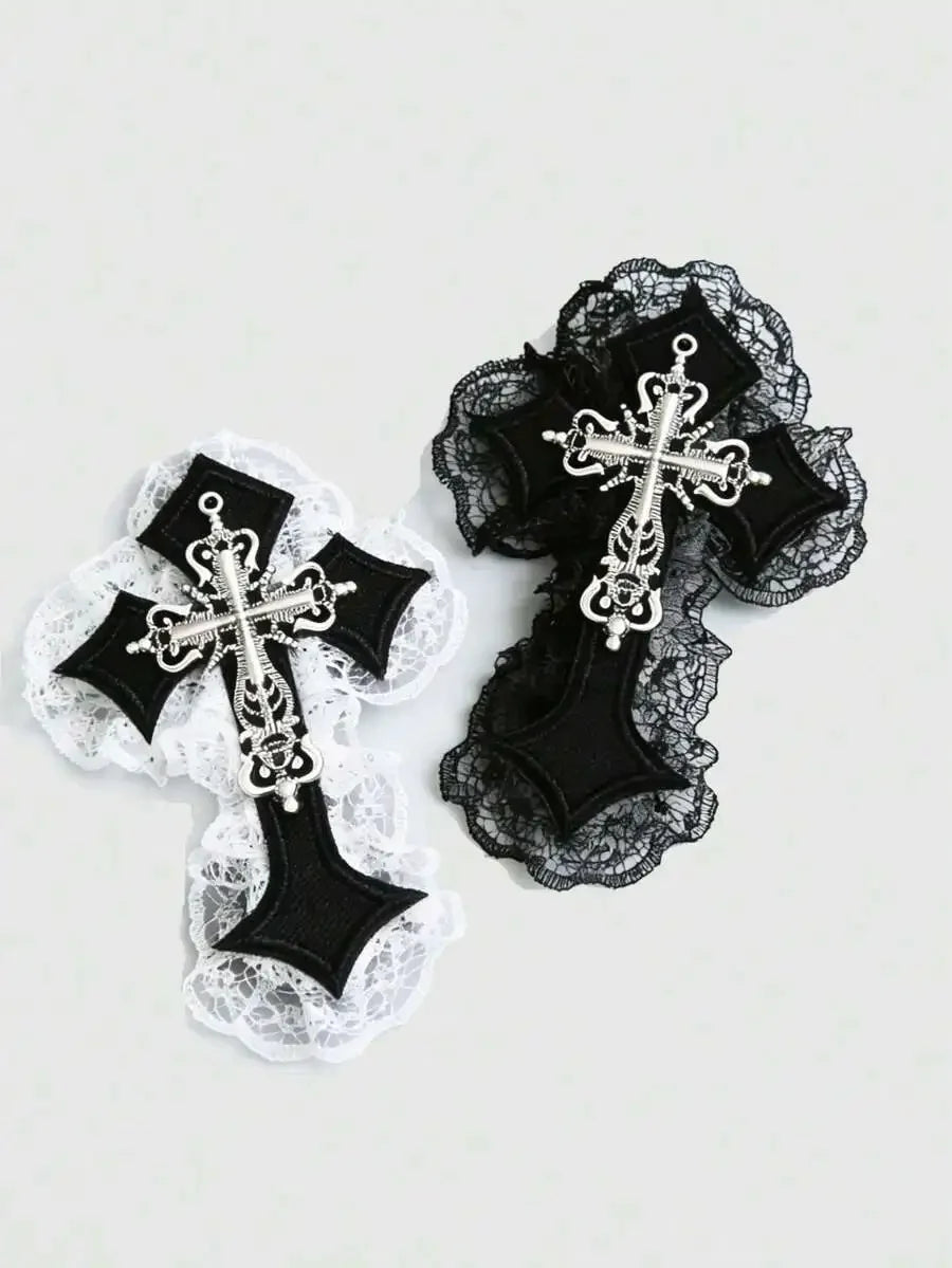 Gothic Lace Cross Hair Clips Y2K Alternative Statement Hair Accessories