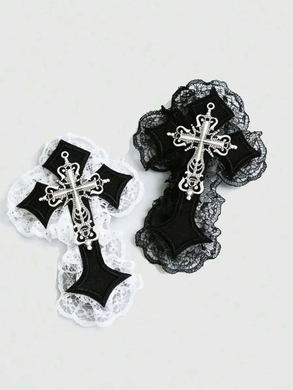 Gothic Lace Cross Hair Clips Y2K Alternative Statement Hair Accessories