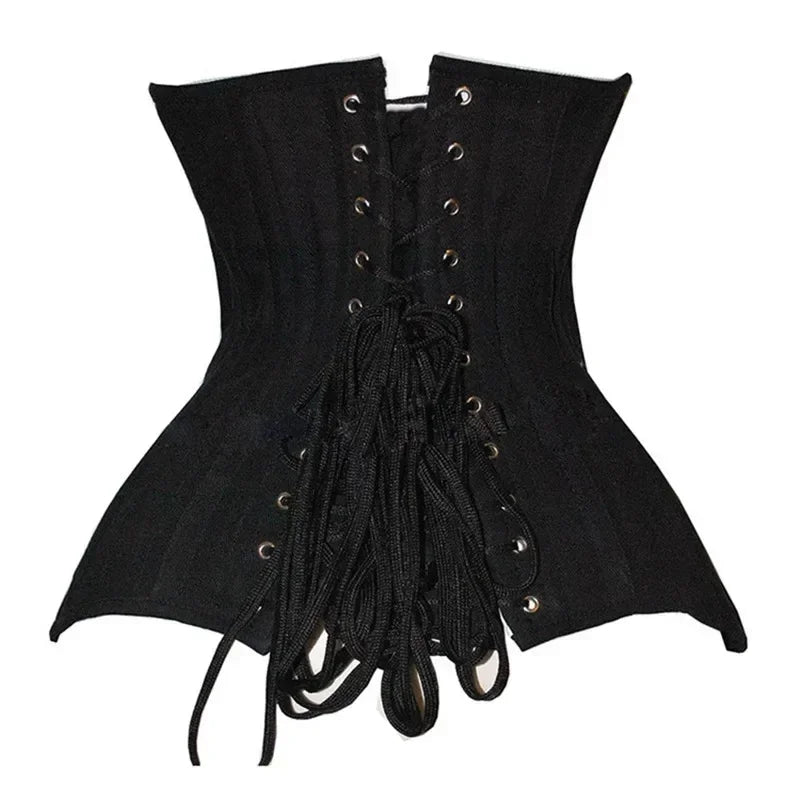 Classic Black Steel-Boned Underbust Corset with Dramatic Pointed Hem