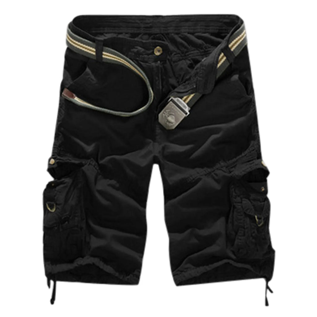 Men's Utility Cargo Shorts with Distressed Details and Multi Pocket Casual Streetwear Design