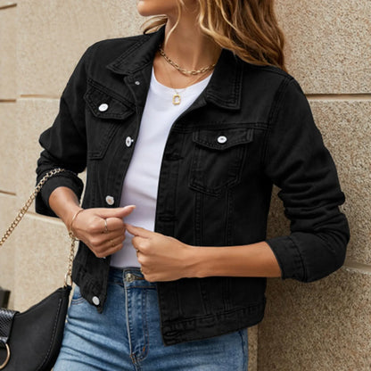 Cropped Denim Style Button Front Jacket with Contemporary Streetwear Fit