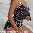 Women's Plus-Size Printed Cami and Shorts Pajama Set, Sleeveless Spaghetti-Strap Loungewear with Playful Geometric Pattern