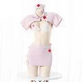 Pastel Pink Three-Piece Nurse Roleplay Outfit with Cropped Top and Strappy Mini Skirt