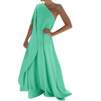 One Shoulder Pleated Maxi Dress with Relaxed Bohemian Silhouette