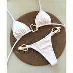 Rich Teal Triangle Bikini with Delicate Metallic Ring Details