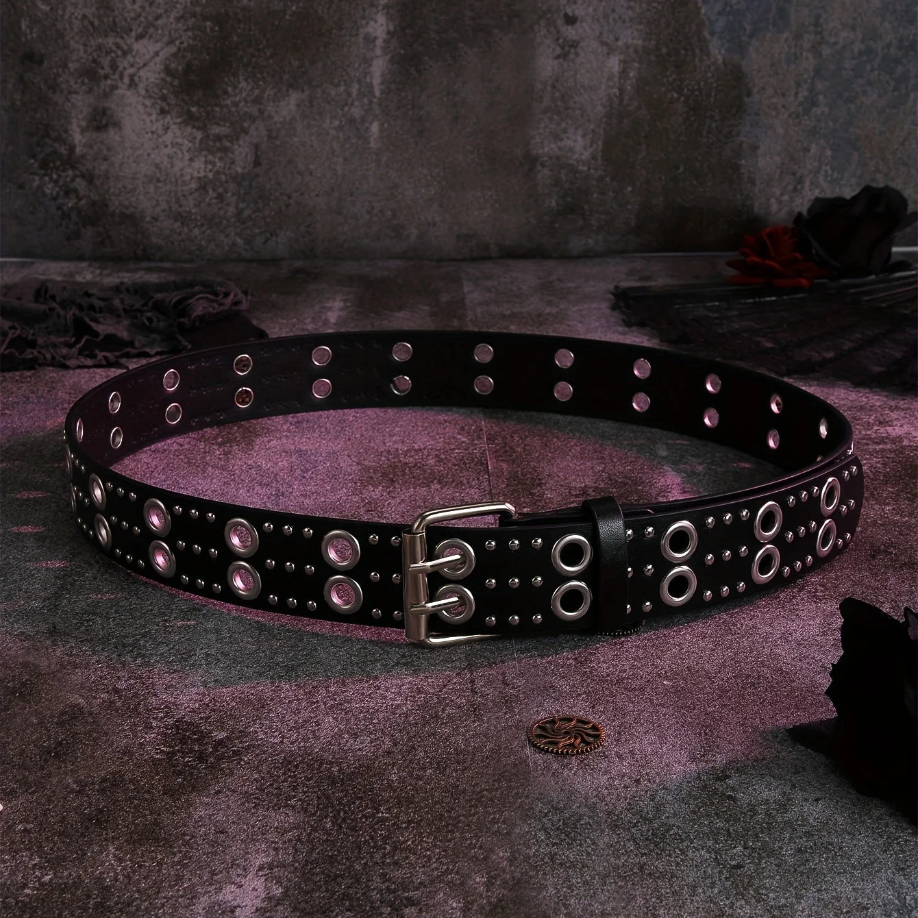 Double Row Rivet Belt for Gothic Punk and Alternative Fashion