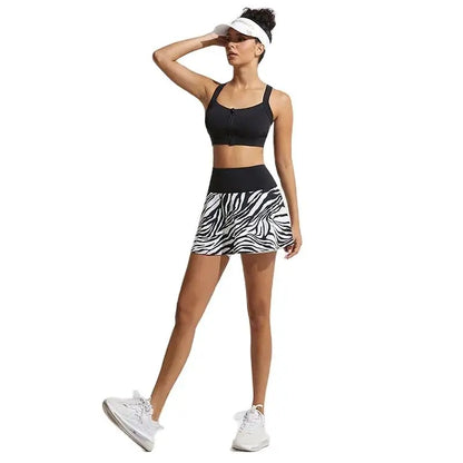High Waist Zebra Print Athletic Skort with Built-In Shorts Design