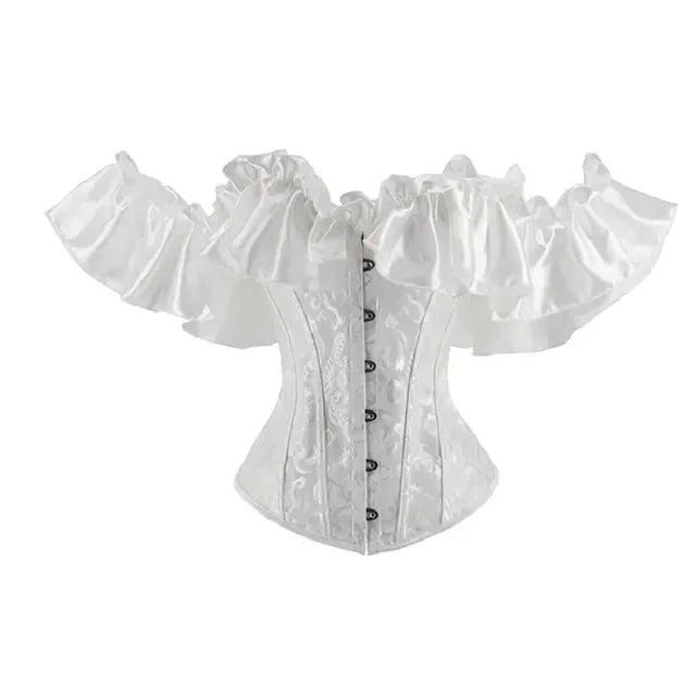 Off-Shoulder Ruffle Corset Top with Vintage-Inspired Overbust Silhouette