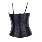 Black Faux Leather Lace-Up Bustier Top with Thin Shoulder Straps