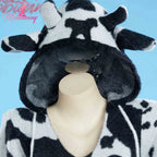 Women's Hooded Plush Zip-Up Bodysuit Romper with Animal Print Pattern and Soft Texture